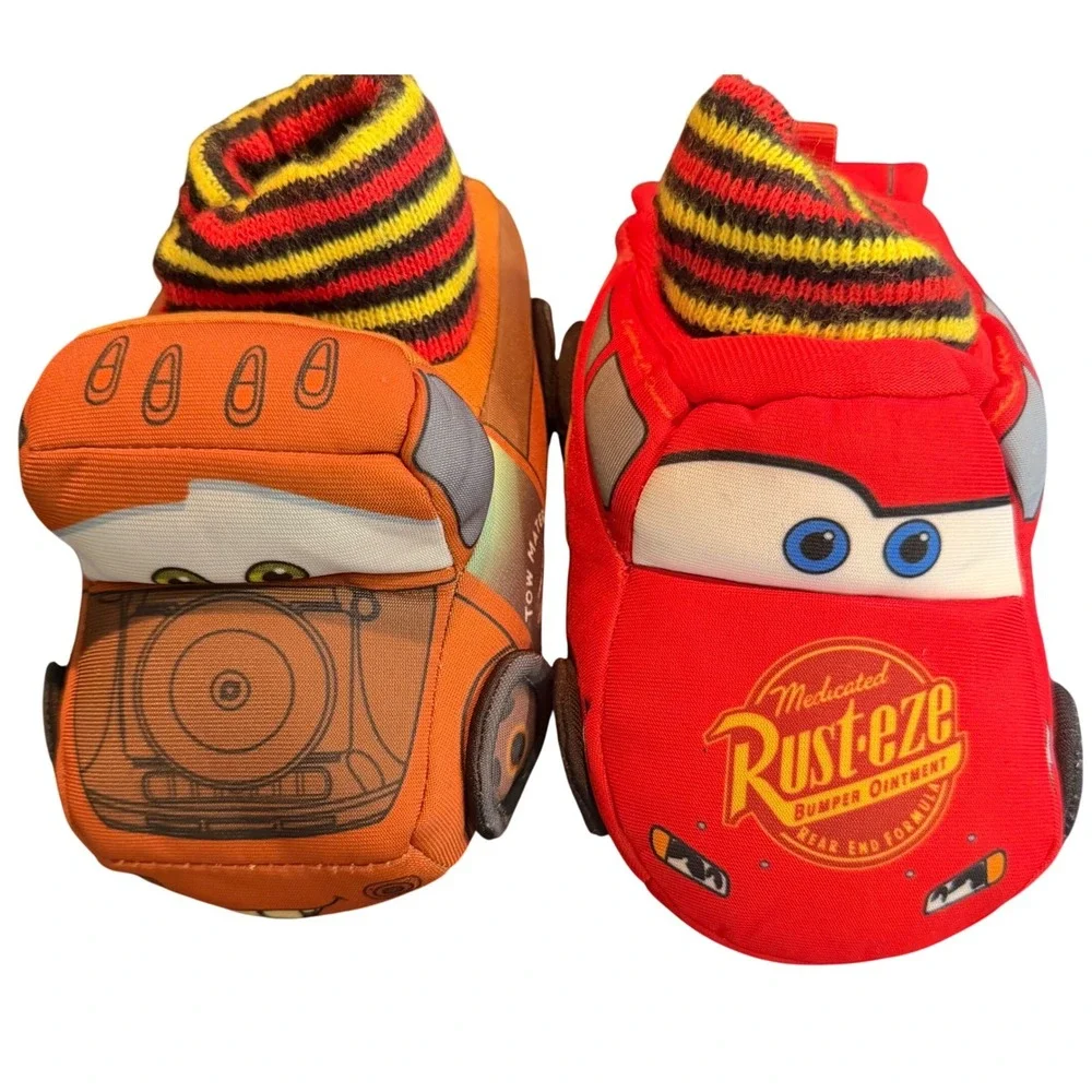 Disney Cars Toddler Boys Size 7-8 Slippers Lightning McQueen Tow Mater Sock Top